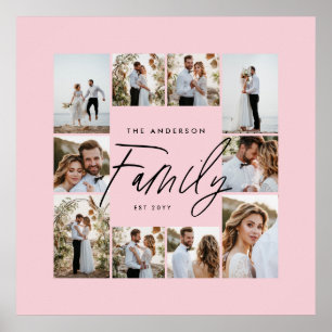 Family pink elegant modern minimal photo collage poster