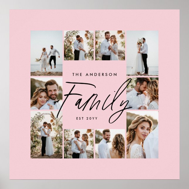 Family pink elegant modern minimal photo collage poster (Front)