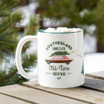 Family Pink Vintage Car Old-Time Christmas  Two-Tone Coffee Mug<br><div class="desc">Reviving the Joy of Christmas Past! Transport back in time with this fun family tradition personalised pink vintage car Christmas tree delivery mug. Christmas lights hanging from the Christmas tree and wrapping around the mug with christmas trees. Add an extra sprinkle of nostalgia to your holiday mornings with our personalised...</div>