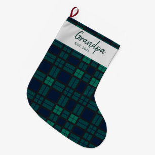 Family Plaid Script Black Watch Tartan Large Christmas Stocking
