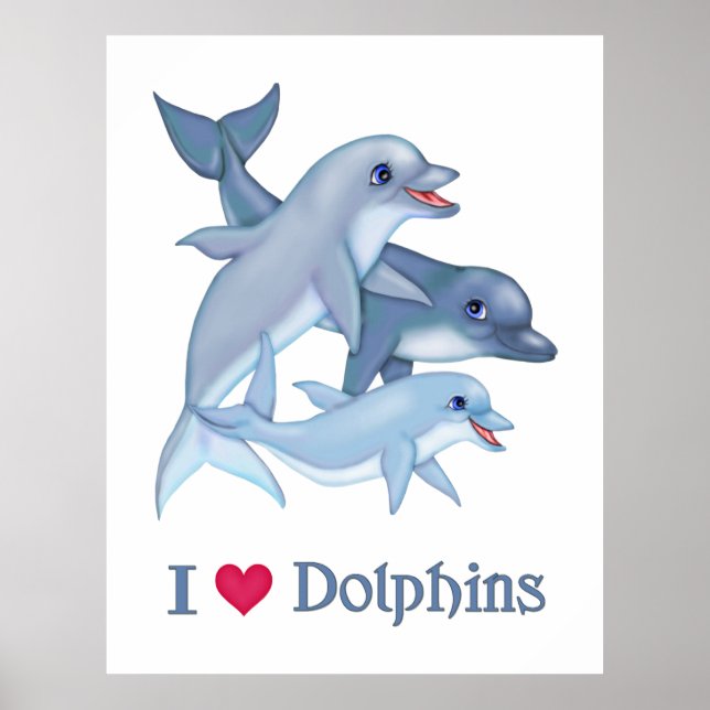 Family Pod of Dolphins Swimming Poster (Front)