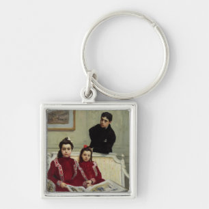 Family Portrait of a Boy and his Two Sisters, 1900 Key Ring