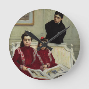 Family Portrait of a Boy and his Two Sisters, 1900 Round Clock