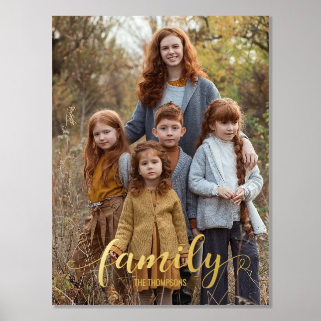 Family Portrait Vertical Script Name Foil Prints (Front)