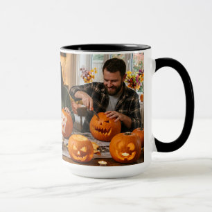 Family Pumpkin Carving Night Halloween Photo Mug