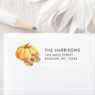Family Pumpkin Fall Autumn Floral Return Address Label