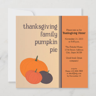 Family Pumpkin Pie Thanksgiving Dinner Invitations