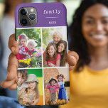 Family Purple 4 Photo Collage Custom iPhone 11 Pro Max Case<br><div class="desc">Create your own custom Phone case for iphone 11 pro max and many other models. The design features a grid style photo collage with 4 of your favourite photos, your name and the word "family". The photo template is set up ready for you to add your photos, working clockwise from...</div>