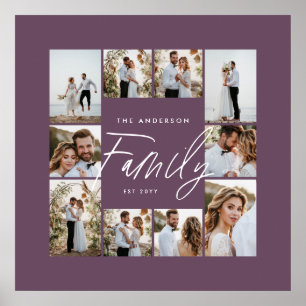 Family purple elegant modern minimal photo collage poster