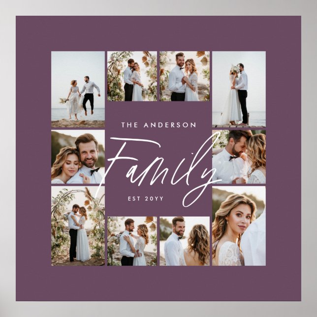 Family purple elegant modern minimal photo collage poster (Front)
