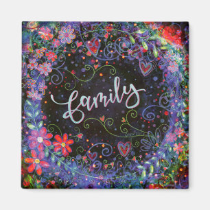 Family Purple Floral Whimsical Inspiring Trendy Magnet