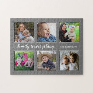 Family Quote 6 Photo Collage Grey Jigsaw Puzzle