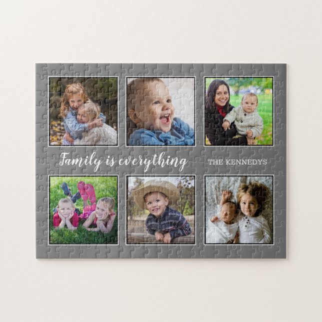 Family Quote 6 Photo Collage Grey Jigsaw Puzzle (Horizontal)