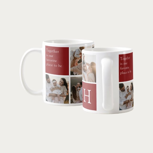 Family Quote 8 Photo Collage Red Burgundy Coffee Mug (Creator Uploaded)