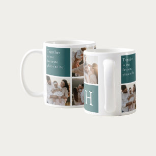 Family Quote 8 Photo Collage Teal Coffee Mug