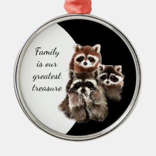 Family Quote Dated  Watercolor Racoon Animal  Metal Ornament