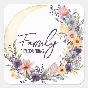 Family Quote In Boho Wreath Square Sticker