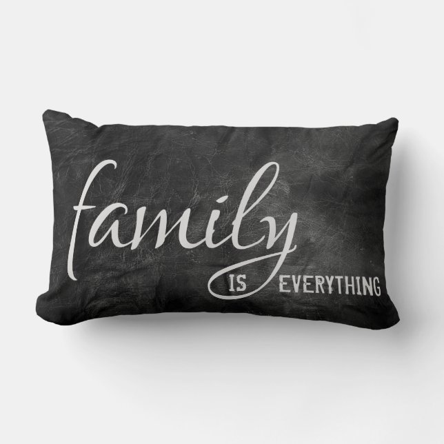 Family quote on black leather background lumbar cushion (Front)