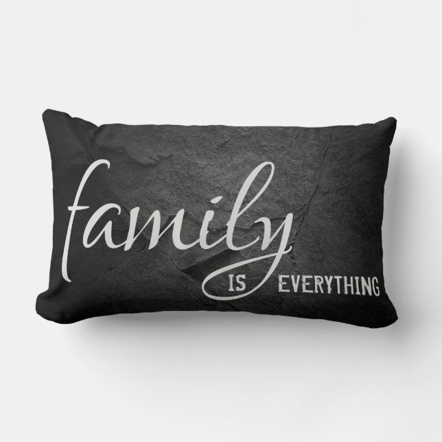 Family quote on black slate stone lumbar cushion (Front)