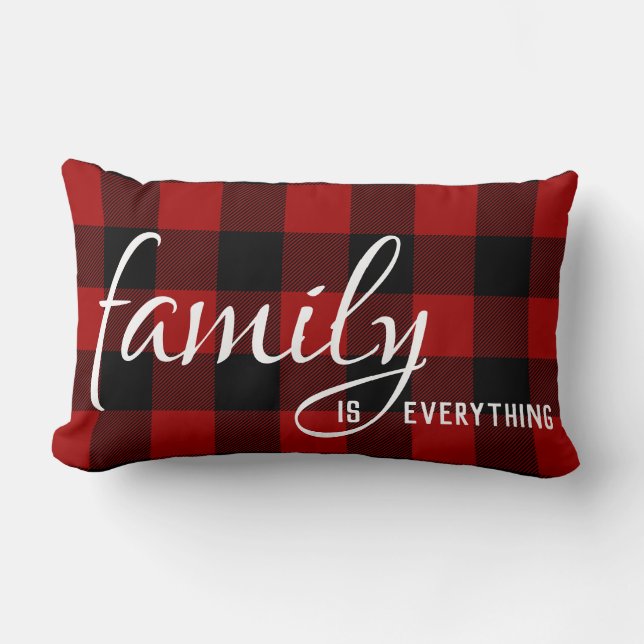 Family quote on buffalo plaid lumbar cushion (Front)