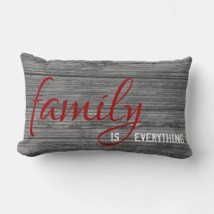 Family quote on rustic wood lumbar cushion