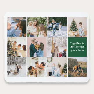 Family Quote Photo Collage Green Mouse Pad