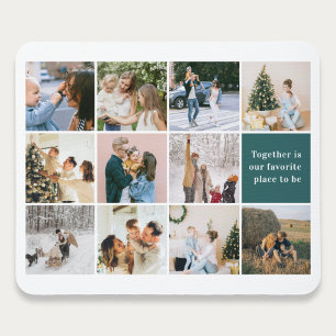 Family Quote Photo Collage Teal Mouse Pad