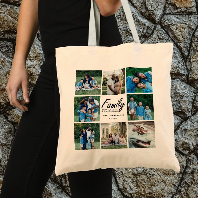 Family Quote Typography Modern Photo grid Collage Tote Bag (Creator Uploaded)