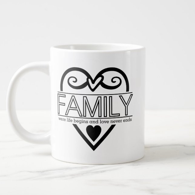 Family Quote – “Where Life Begins and Love Never E Large Coffee Mug (Left)