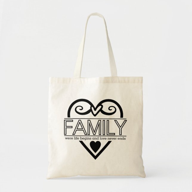 Family Quote – “Where Life Begins and Love Never E Tote Bag (Front)