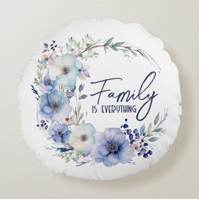 Family Quote Wreath Round Cushion (Front)