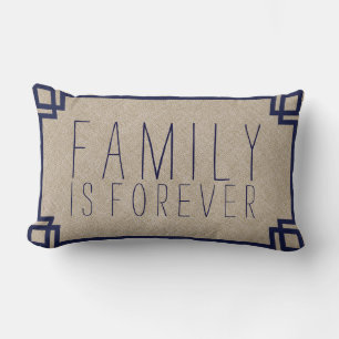 Family Quoter Beige Faux Linen & Blue Frame 2 Lumbar Cushion