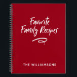 Family Recipe Book Cookbook<br><div class="desc">A simple modern red and white family recipe book. A perfect place to store all your cherished family recipes. It makes a wonderful gift for a chef,  or someone who loves to cook. Comes in a variety of colours. Designed for you by Blackberry Boulevard.</div>