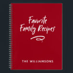 Family Recipe Book Cookbook<br><div class="desc">A simple modern red and white family recipe book. A perfect place to store all your cherished family recipes. It makes a wonderful gift for a chef,  or someone who loves to cook. Comes in a variety of colours. Designed for you by Blackberry Boulevard.</div>