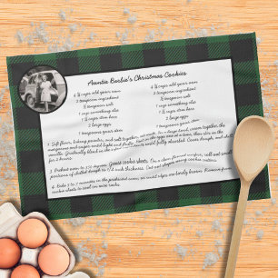 Family Recipe Green Buffalo Plaid Holiday Keepsake Tea Towel