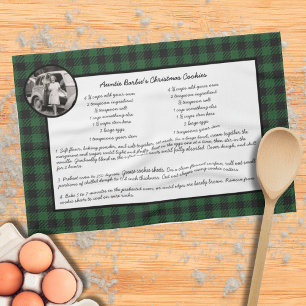 Family Recipe Green Gingham Holiday Vintage Photo Tea Towel