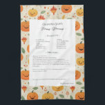 Family Recipe Heirloom Halloween Pattern  Tea Towel<br><div class="desc">Keepsake family recipe tea towel. Share uncle Jim's chilli recipe or great aunt Aggie's all time favourite thanksgiving casserole dish. Elegant and simple template design can easily be adjusted to share your family recipes as mother's day, birthday, or Christmas gifts. Custom family name with initials. Colours can be changed. Great...</div>