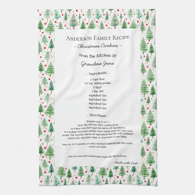Family Recipe Heirloom Text Christmas Tea Towel (Vertical)