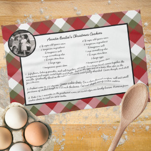 Family Recipe Holiday Keepsake Plaid Photo Gift Tea Towel