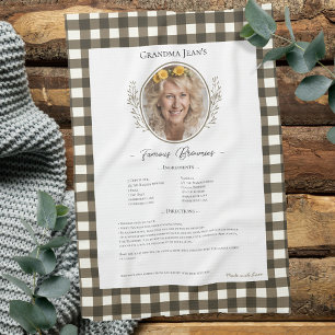 Family Recipe Keepsake Photo Gingham Tea Towel
