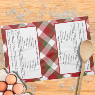 Family Recipe Keepsake Red Green Plaid Holiday Tea Towel