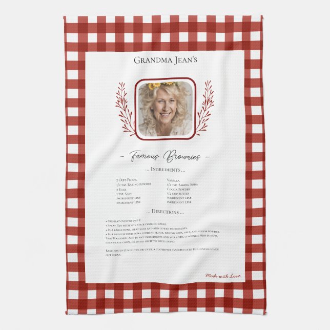 Family Recipe Keepsake Square Photo  Tea Towel (Vertical)