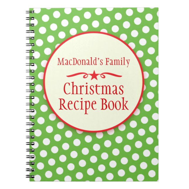 Family recipe polka dot green notebook (Front)