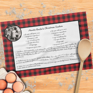 Family Recipe Red Black Plaid Holiday Photo Tea Towel