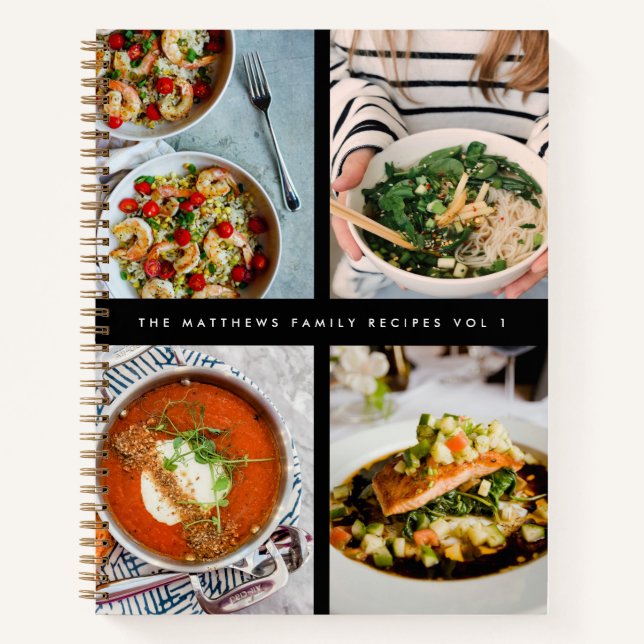Family Recipes 4 Photo Recipe Collection Black Notebook (Front)