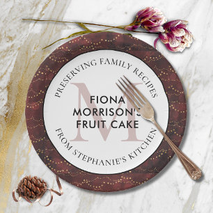 Family Recipes Burgundy Christmas Party Paper Plate