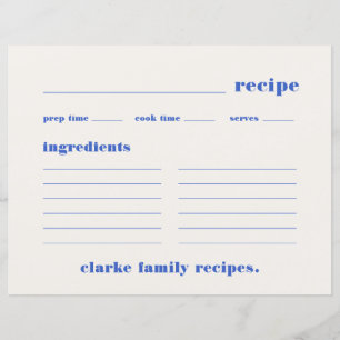 Family Recipes Retro Vintage Blue Recipe Card