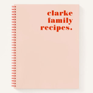 Family Recipes Retro Vintage Blush Pink and Red Notebook
