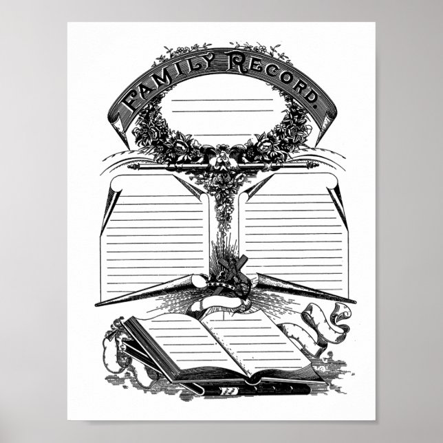Family Record Birth Death Marriage Certificate art Poster (Front)
