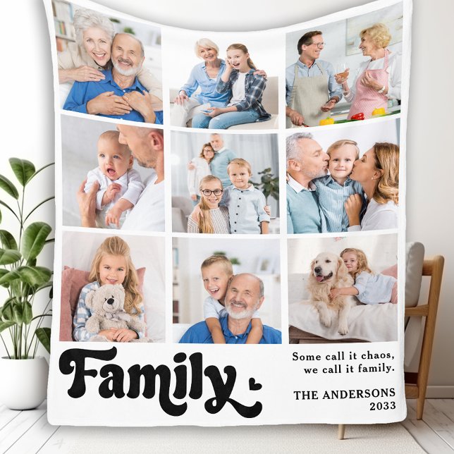 Family Retro Personalised 9 Photo Collage Fleece Blanket (Creator Uploaded)